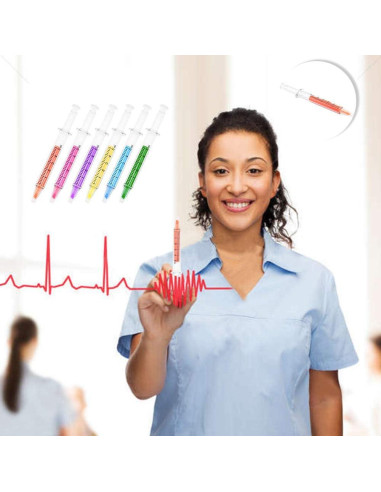 Set 16 Bolígrafos Jeringa y Pastilla SunAngel - Fluorescentes