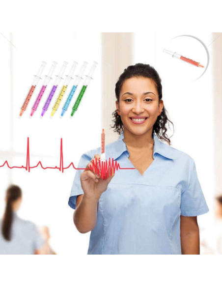 Set 16 Bolígrafos Jeringa y Pastilla SunAngel - Fluorescentes