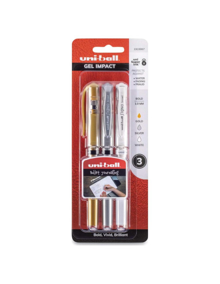 Bolígrafo de Gel Uniball Impact Bold 1mm Multicolor 3 Unidades