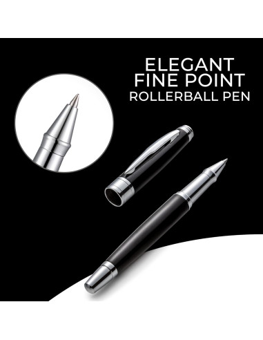 Pluma Rollerball ZenZoi Ejecutiva Negra con Tinta Fina Recargable