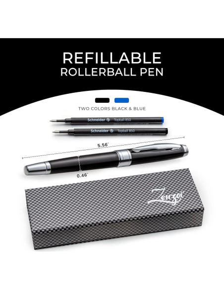 Pluma Rollerball ZenZoi Ejecutiva Negra con Tinta Fina Recargable