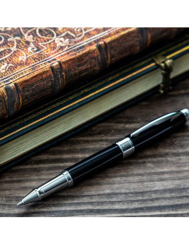 Pluma Rollerball ZenZoi Ejecutiva Negra con Tinta Fina Recargable
