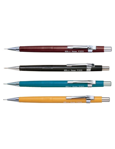 Conjunto de Lápices Mecánicos Pentel P200 - 4 Tamaños 0.3/0.5/0.7/0.9mm
