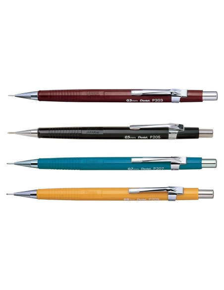 Conjunto de Lápices Mecánicos Pentel P200 - 4 Tamaños 0.3/0.5/0.7/0.9mm