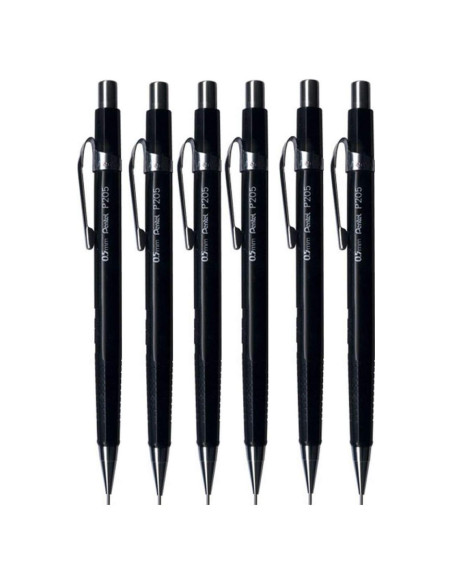 Lápiz Mecánico Pentel P205 0.5mm Negro - Paquete de 6