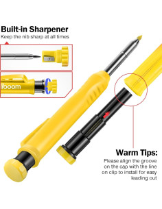 Lápiz de Carpintero Mecánico Hiboom con 14 Recargas - Punta Larga 2