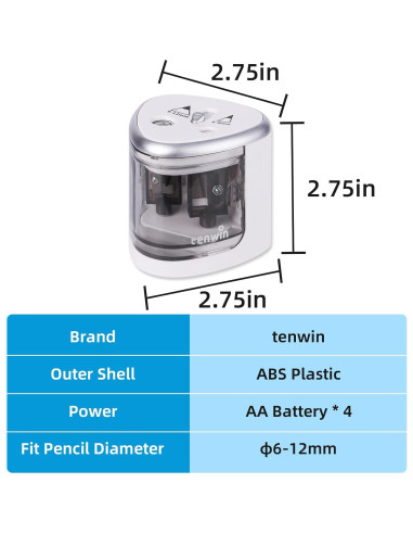 Sacapuntas eléctrico Tihoo doble orificio para lápices 6-12mm