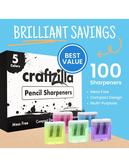 Paquete de 100 Sacapuntas Manuales Craftzilla Multicolor