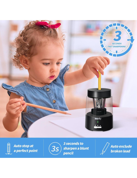 Sacapuntas Eléctrico Minify PS01 Recargable 2000mAh Negro Sacapuntas Eléctrico Minify PS01 Recargable 2000mAh Negro