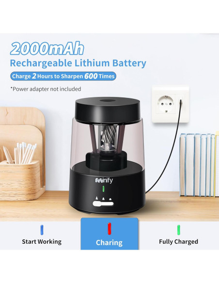 Sacapuntas Eléctrico Minify PS01 Recargable 2000mAh Negro Sacapuntas Eléctrico Minify PS01 Recargable 2000mAh Negro