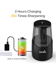 Sacapuntas Eléctrico Recargable Tihoo Negro 6-8mm Rápido 2