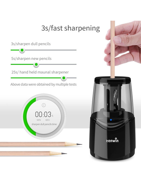 Sacapuntas Eléctrico Recargable Tihoo Negro 6-8mm Rápido Sacapuntas Eléctrico Recargable Tihoo Negro 6-8mm Rápido