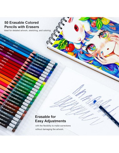 Set de Lápices de Colores Borrables KALOUR 50 Colores