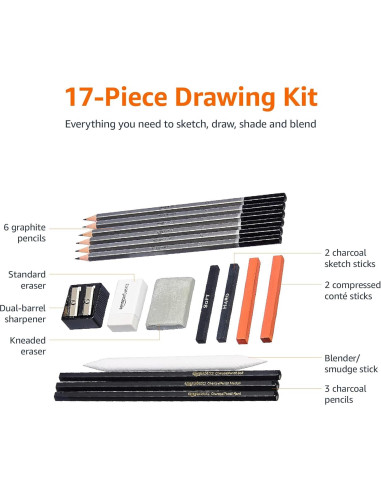 Kit de lápices de arte Amazon Basics 17 piezas para dibujo
