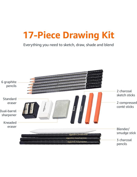 Kit de lápices de arte Amazon Basics 17 piezas para dibujo