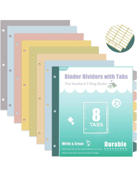 Separadores de Carpeta de 3 Anillos Clipique 8 Pestañas