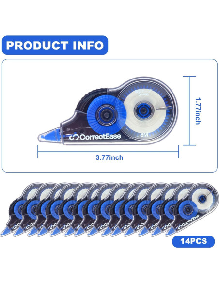 Cinta Correctora CorrectEase 14 Piezas 8M Azul Ergonómica