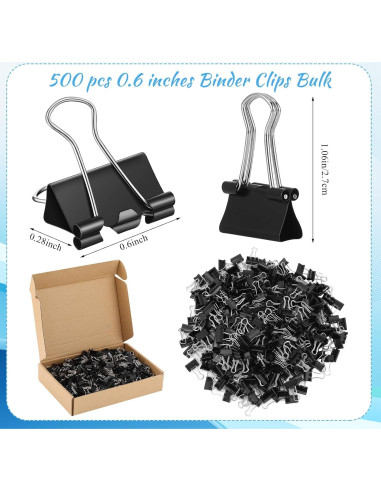 Jetec Clips de Carpeta Negros 500 Piezas 15x26mm Metálicos