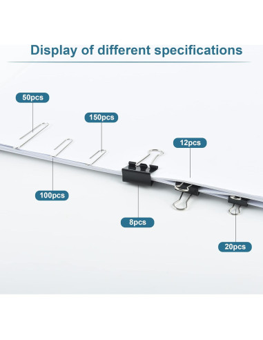 Juego de Clips de Papel y Binder EHME - 340pcs Negro Variados