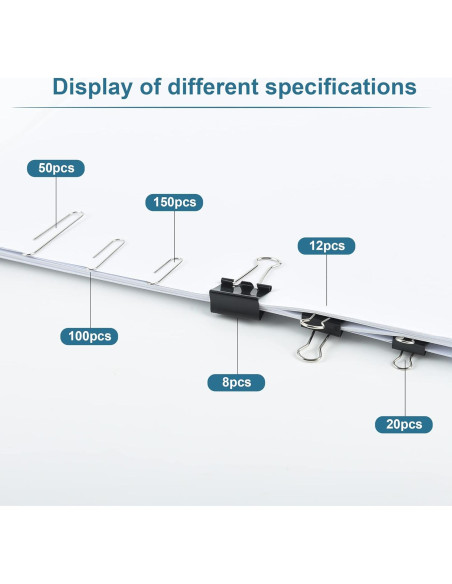 Juego de Clips de Papel y Binder EHME - 340pcs Negro Variados Juego de Clips de Papel y Binder EHME - 340pcs Negro Variados