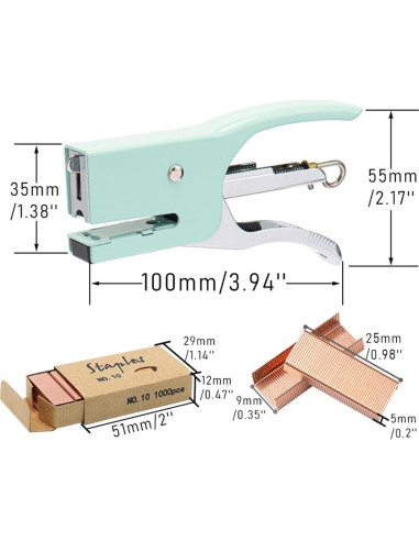 Grapadora de Pinzas Verde NatSumeBasics con 1000 Grapas Rosa