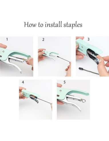 Grapadora de Pinzas Verde NatSumeBasics con 1000 Grapas Rosa