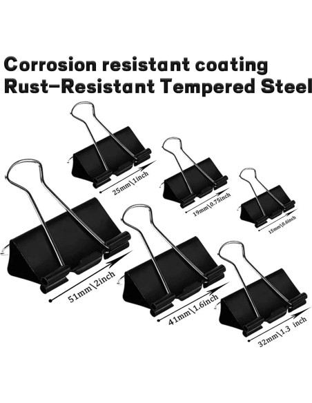 Paquete de 300 Clips de Carpeta Aellabus Negros Asortidos Paquete de 300 Clips de Carpeta Aellabus Negros Asortidos