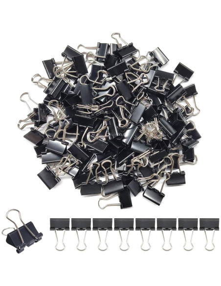 240 Clips de Carpeta Ykimok 15mm Negros para Oficina