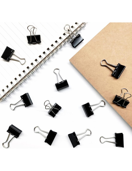 240 Clips de Carpeta Ykimok 15mm Negros para Oficina