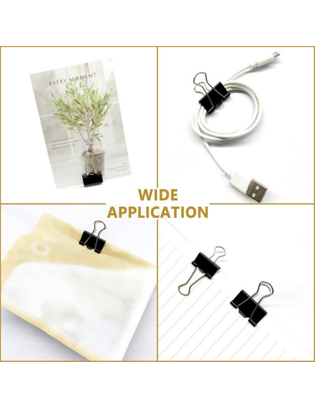 240 Clips de Carpeta Ykimok 15mm Negros para Oficina