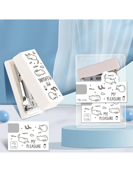 Grapadora de Caricatura MOZXIRZ Mini Blanca con 400 Grapas