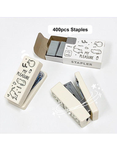 Grapadora de Caricatura MOZXIRZ Mini Blanca con 400 Grapas