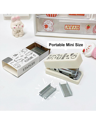 Grapadora de Caricatura MOZXIRZ Mini Blanca con 400 Grapas