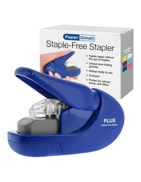 Grapadora Compacta Plus Paper Clinch Azul Sin Grapas