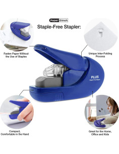 Grapadora Compacta Plus Paper Clinch Azul Sin Grapas 2
