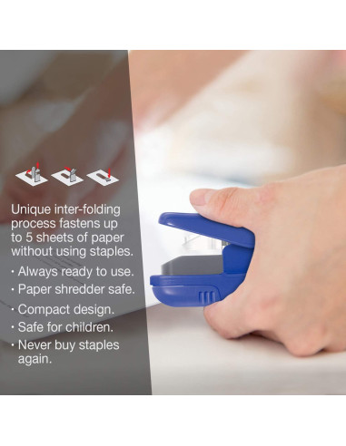 Grapadora Compacta Plus Paper Clinch Azul Sin Grapas