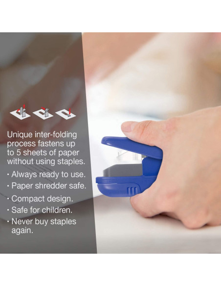 Grapadora Compacta Plus Paper Clinch Azul Sin Grapas