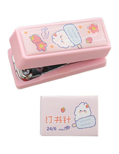 Grapadora Mini Rosa Pxiryanlow con Grapas No.12 y Quitagrapas 2