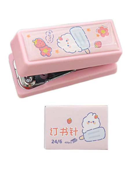 Grapadora Mini Rosa Pxiryanlow con Grapas No.12 y Quitagrapas