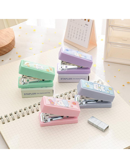Grapadora Mini Rosa Pxiryanlow con Grapas No.12 y Quitagrapas