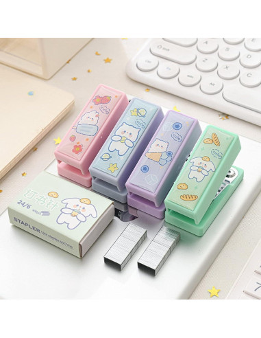 Grapadora Mini Rosa Pxiryanlow con Grapas No.12 y Quitagrapas