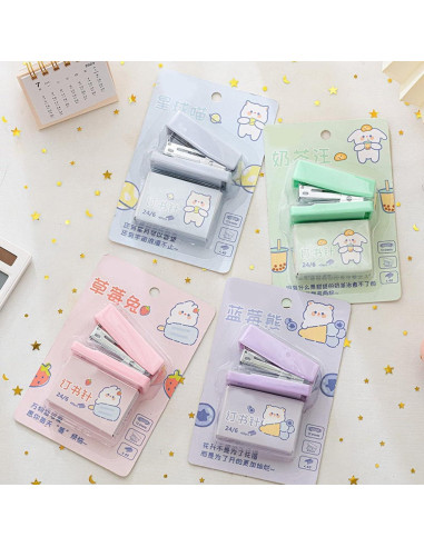 Grapadora Mini Rosa Pxiryanlow con Grapas No.12 y Quitagrapas