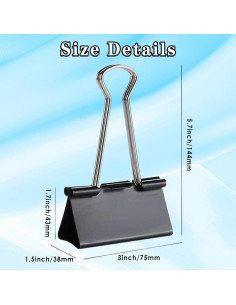 36 Clips de Carpeta Jumbo XuSha 7.62 cm Negro Alta Resistencia 2