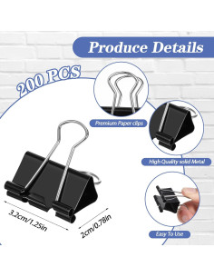 200 Clips de Carpeta Medianos Lemecima 3.18 cm Negro 2