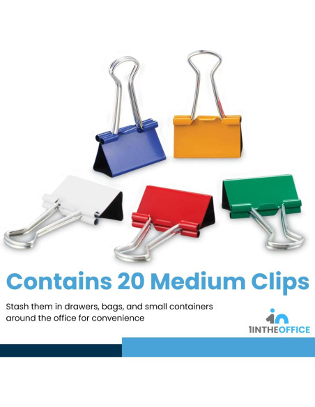 Clip de carpeta mediano 1EnLaOficina, acero templado, colores surtidos, paquete de 24 Clip de carpeta mediano 1EnLaOficina, acero templado, colores surtidos, paquete de 24