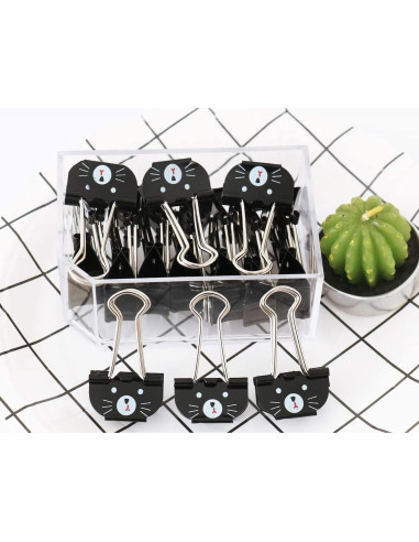 Clips de Metal para Carpetas ALLTU 20 Pcs Gato Negros 25mm