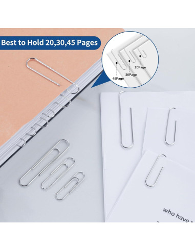 1800 Clips de Papel BainGesk Variados 50mm, 33mm, 28mm Duraderos