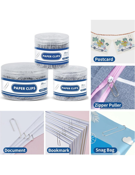 1800 Clips de Papel BainGesk Variados 50mm, 33mm, 28mm Duraderos