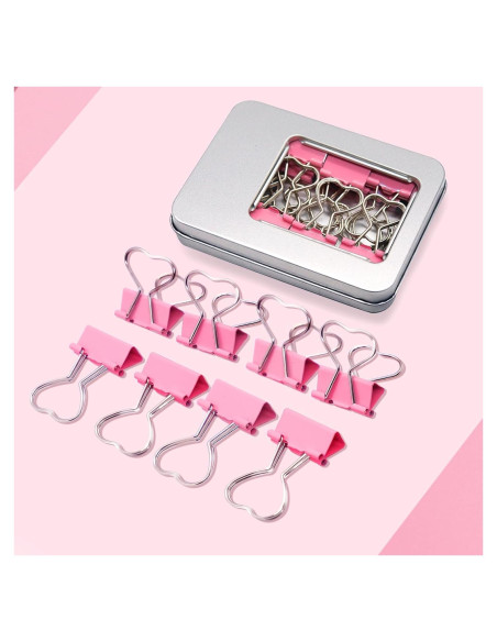 16 Clips de Binder en Forma de Corazón Rosa Haowuliao