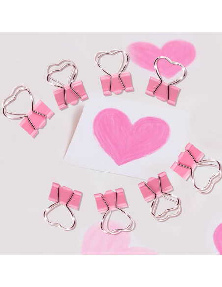 16 Clips de Binder en Forma de Corazón Rosa Haowuliao